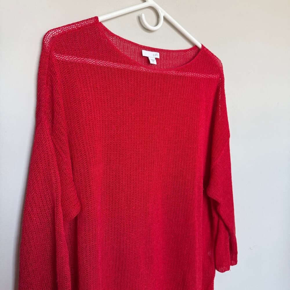 J.Jill Womens Linen Blend Top XL Red 3/4 Sleeve Lagenlook Coastal Resortwear - Picture 3 of 7